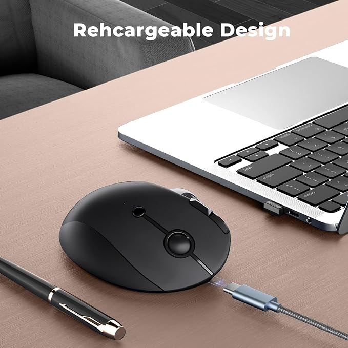 seenda Wireless Trackball Mouse, Ergonomic Bluetooth Rollerball Mouse Rechargeable, 3 Device Connection Optical Mice Adjustable DPI Thumb Control Mice Compatible for PC/Laptop/Windows/Mac - Black