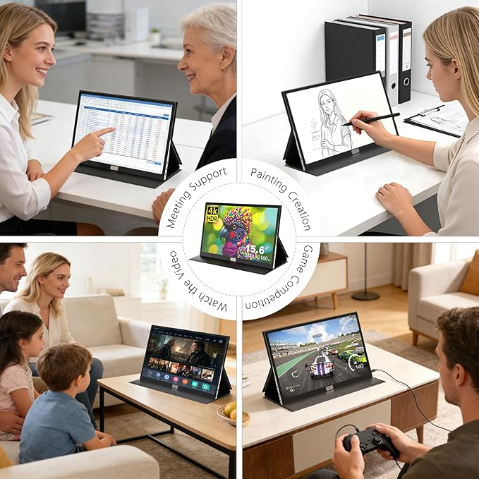4K Portable Touchscreen Monitor,15.6" Touch Screen Monitor,IPS External,Touchscreen HDR HDMI USB-C Travel Monitor for Laptop MacBook Pc Surface PS5 Xbox (15.6")