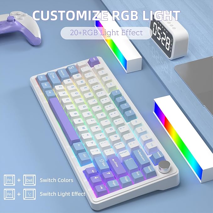 YINDIAO X85 Wireless Mechanical Keyboard, TKL 82 Keys Bluetooth 5.0/2.4GHz/USB-C Hot Swappable Custon Keyboard, Knob Control, Gasket Structure, RGB Backlit Gaming Keyboard for PC/Mac/PS4/Xbox (Purple)