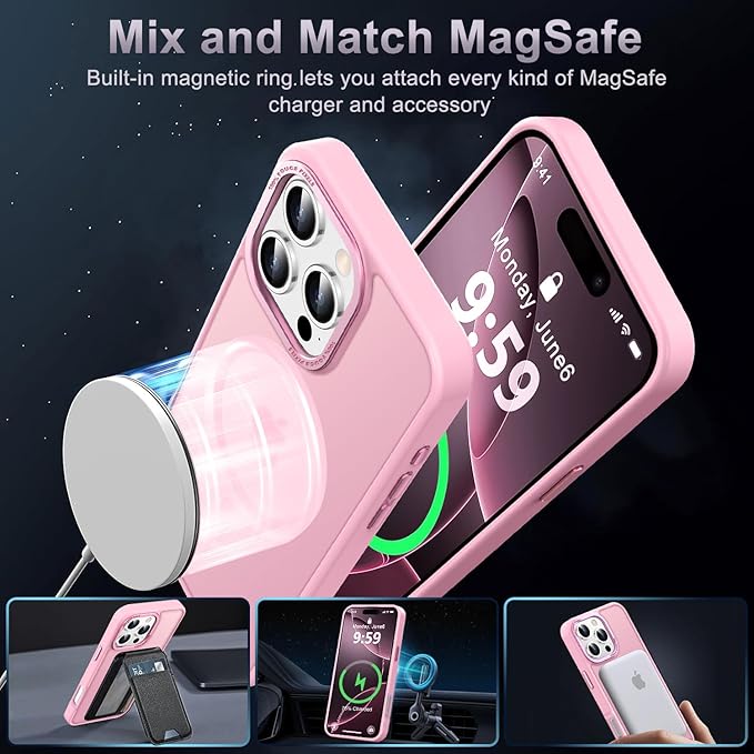 Newfuture Designed for iPhone 16 Pro Max Case with Magnetic [13 FT Military Drop Protection] [Compatible with Magsafe] Slim Translucent Matte Shockproof with Anti-Fingerprint Phone Case, Chalk Pink
