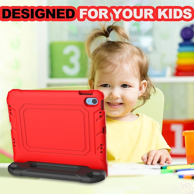 YIHE Kids Case for iPad (A16) 11th Generation 11 Inch 2025 & iPad 10th Generation 10.9 inch 2022, with Built-in Screen Protector and Handle Stand, Full Body Shockproof Protective Cover, RedBlack