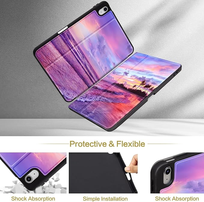 Lokigo for iPad (A16) 11th Generation Case 11 inch 2025 & iPad 10th Generation Case 10.9 inch 2022, Protective Multi-Viewing Stand Cover (Support Touch ID, Auto Wake/Sleep), Pink Beach