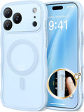 CAPRARO Magnetic for iPhone 17 Pro Max Case for Women Girls, Upgraded [Full Camera Protection] [Compatible with MagSafe] Cute Wave Translucent Matte Phone Case for iPhone 17 Pro Max, Light Blue