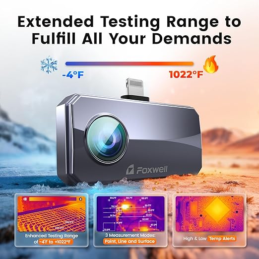 RT100 Thermal Camera for iPhone Series & iPads, 512 x 384 Super Resolution, 256 x 192 IR Resolution Infrared Camera, 25Hz Thermal Imaging Camera with -4°F~1022°F Temp Range, Temperature Alarm