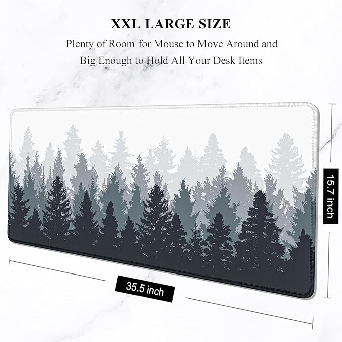 Auhoahsil Desk Mouse Pad, Oversized Forest Desk Mat 35.4 x 15.7 Inch, Extended Long Gaming Mousepad Non-Slip Rubber Base Stitched Edges XXL Ultra Large Thin Full Desk Pad for PC Laptop Gaming Work
