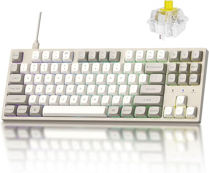 Keychron C1 Pro 8K QMK Wired Custom Mechanical Keyboard, TKL Layout Launcher Support with Hot-Swappable Super Banana Switch, PBT Keycaps Compatible for Mac Windows Linux