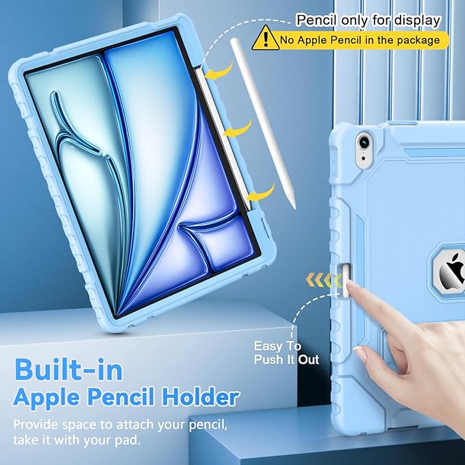 Grifobes Case for iPad Air 13-inch (M4/M3/M2) 2026/2025/2024, Heavy Duty Shockproof Rugged Protective Cover with Pencil Holder/Built-in Stand for i Pad Air 13" (Sky Blue)