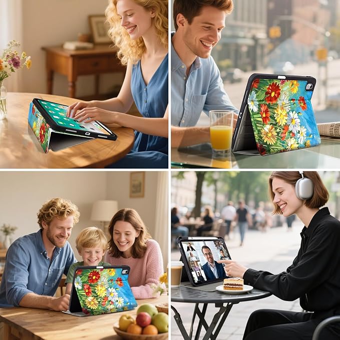 Lokigo New for iPad (A16) 11th Generation Case 11 Inch 2025, iPad 10th Generation Case 10.9 inch 2022 with Pencil Holder, Support Touch ID, Oil Painting Daisy