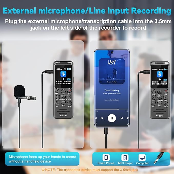 144GB Digital Voice Recorder with Playback, Volorful 1536Kbps Audio Recorder for Interviews Meetings, Voice Activated Recorder Recording Device with Noise Reduction, MP3 Stereo Player, Microphone