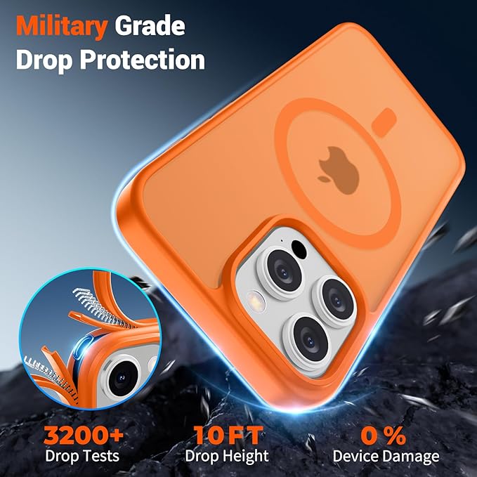 SUPFINE Magnetic for iPhone 15 Pro Max Case (Compatible with MagSafe) (Military Grade Drop Protection) Translucent Matte Shockproof Phone Cover,Starry Orange