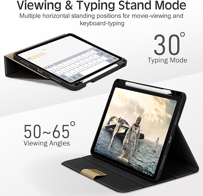 KingBlanc Case for iPad Pro 13-inch (M5 2025, M4 2024) with Pencil Holder, PU Leather Book-Style Cover, Auto Sleep/Wake, Pencil Pro & USB-C Compatible, Multi-Angle Stand for Viewing & Drawing, Beige