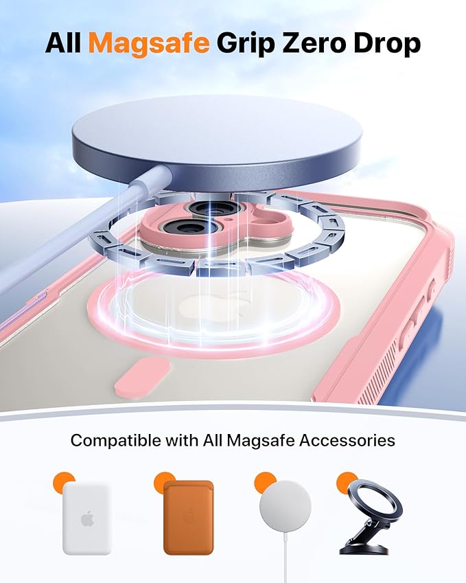 Diaclara Magnetic Designed for iPhone 17 Case 6.3'' [Full Camera Protection] Full Body Bumper with Privacy Screen Protector, [Compatible with MagSafe] Military Drop Proof Phone Case, Pink