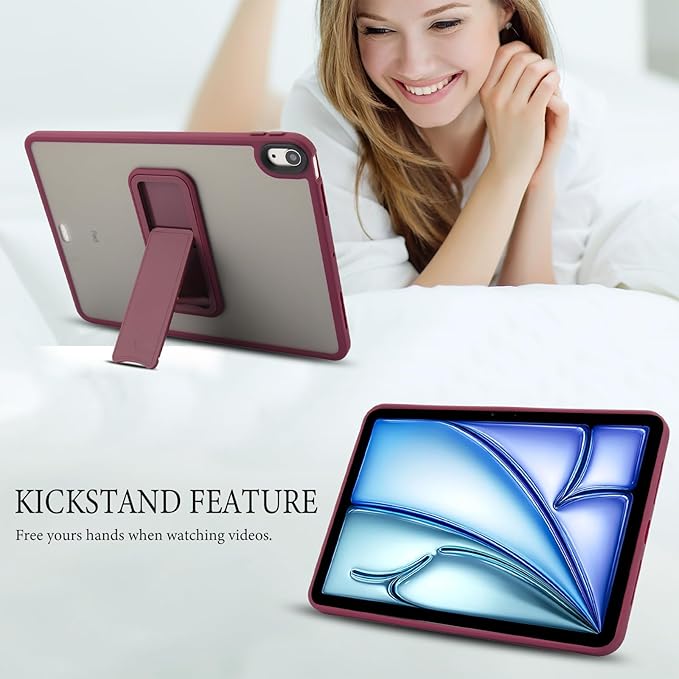 Shockproof Case for iPad Air 11-inch M4/M3/M2 (2026/2025/2024) for Women Men, Kickstand Slim Fit Rugged Bumper Lightweight Anti-Scratch Bumper Case Cover for iPad Air 11", WineRed