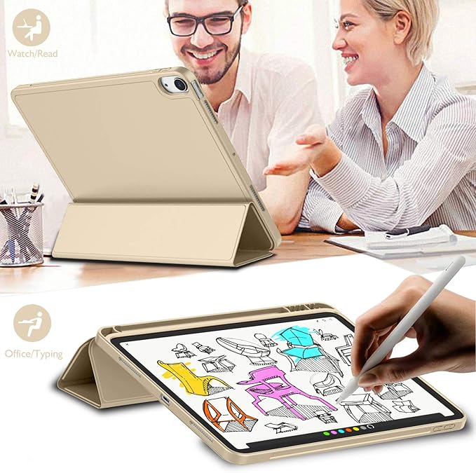 iMieet iPad Air 11 Inch Case M4/M3/M2(2026/2025/2024), iPad Air 5th/4th Generation Case 2022/2020 10.9 Inch with Pencil Holder,Trifold Stand Smart Case with Soft TPU Back(Champagne Gold)