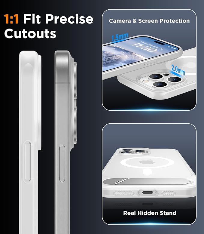 Magnetic Compatible with iPhone 15 Pro Max Case, [Built-in Invisible Kickstand][Compatible with MagSafe][Military Grade Shockproof] Slim Translucent Matte Phone Case for iPhone 15 Pro Max 6.7"