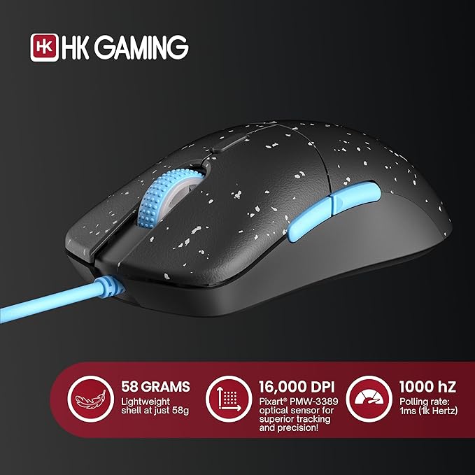 HK GAMING Mira XM1 Ultra Lightweight Gaming Mouse | 58 Grams | max 16000 cpi | 1kHz USB Wired | 6 Buttons | Anti Slip Grips (Phantom)