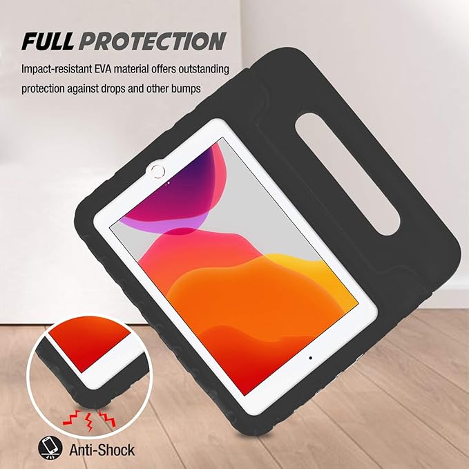 ProCase Kids Case for iPad 9th Generation/iPad 8/iPad 7, iPad 10.2 Case 2021 2020 2019/iPad Air 10.5/iPad Pro 10.5 Kids Case, Shockproof Lightweight Case with Convertible Handle -Black