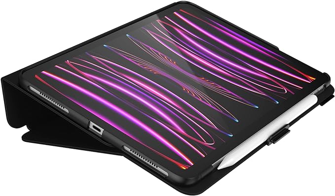 Speck Case for iPad Pro 4th Generation 11 Inch - Drop & Camera Protection, Slim Multi Range Stand, Apple Pencil Holder - Black/Black/White