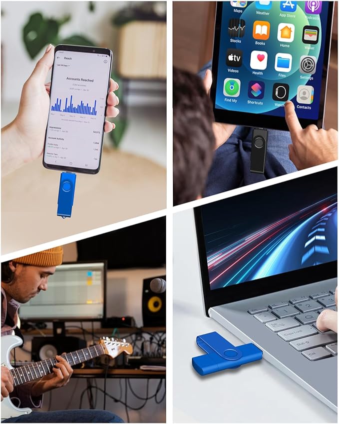 AreTop 8GB USB C Thumb Drive Dual USB 2.0 Flash Drive 8GB USB Drive Swivel Design 2-in-1 Portable Type-C Memory Stick for Android Smartphone, Computers, MacBook, Tablets, PC, 2 Pack (Black, Blue)