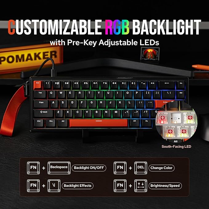 EPOMAKER HE68 Hall Effect Keyboard, 8000hz Polling, 0.01mm Adjustable Trigger, 0.125ms Latency, Creamy Gasket, Snap Key, SOCD, RGB, Wired Magnetic Gaming Keyboard for Mac/PC (Black)