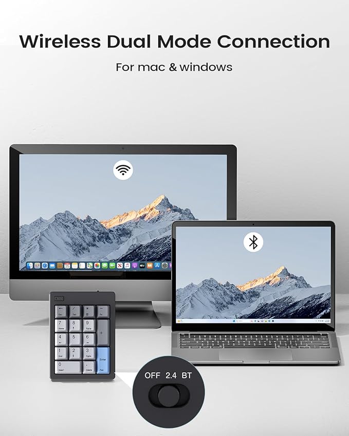 Kisnt FD17 Wireless Mechanical Number Pad, Bluetooth 5.0& 2.4G Dual Mode Numeric Keypad, 17 Keys Hot Swappable Numpad with PBT Keycaps for Laptop/PC/TKL Keyboards(Black, Linear Switch)
