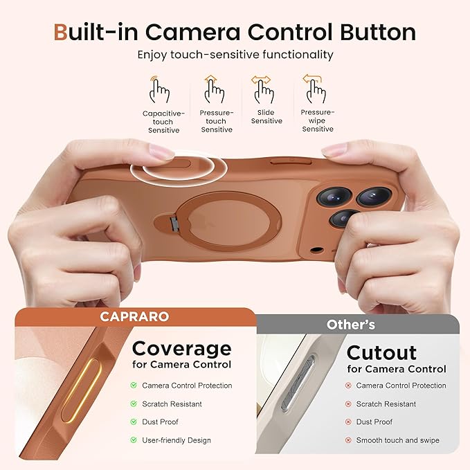 CAPRARO for iPhone 17 Pro Case with 360° Spin Magnetic Stand for Women, [Compatible with MagSafe] [Full Camera Protection] Cute Wave Translucent Matte Case for iPhone 17 Pro, Cosmic Orange