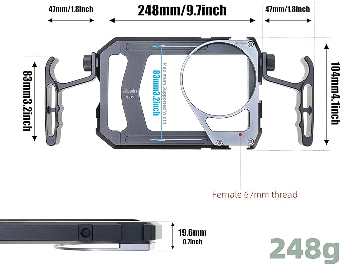 Fotga Universal Smartphone Cage Photo Video Stabilizer + Handles + 67mm Thread Filter Adapter for iPhone 17 16 15 14 Pro Max Samsung Cell Phone Vlog Live Stream Video Record + Cold Shoe Tripod Mount