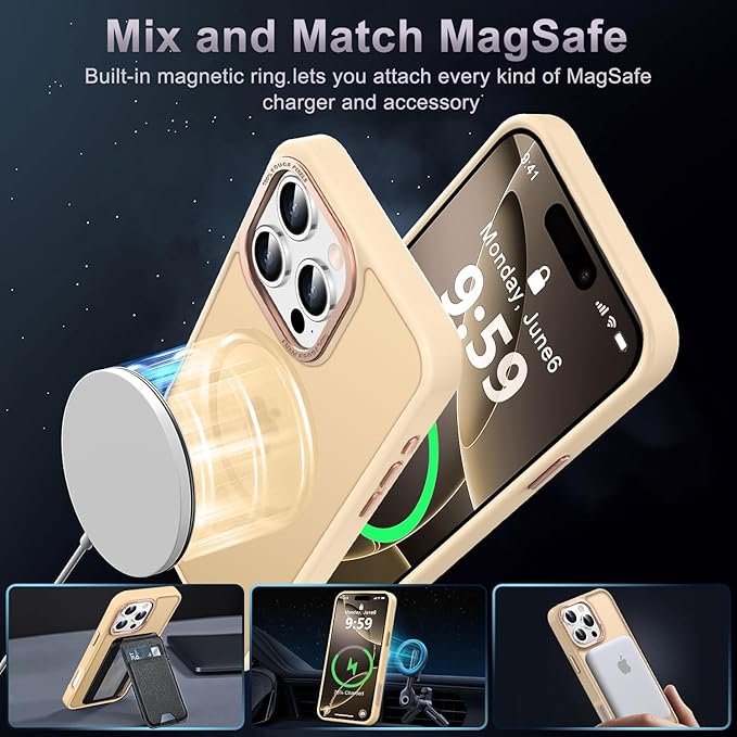 Newfuture Designed for iPhone 16 Pro Case with Magnetic [13 FT Military Drop Protection] [Compatible with Magsafe] Slim Translucent Matte Shockproof with Anti-Fingerprint Phone Case,Creamy Yellow