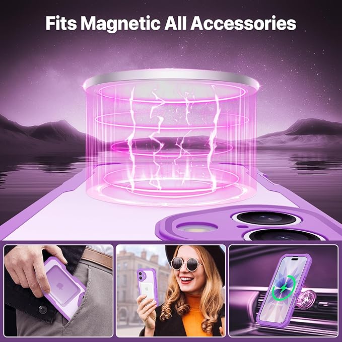 CENHUFO Magnetic Privacy for iPhone 17 Case [Compatible with Magsafe] Full Body Phone Case Built-in 9H Tempered Glass Privacy Screen Protector Camera Protection Shockproof Clear Cover -Rose Pink