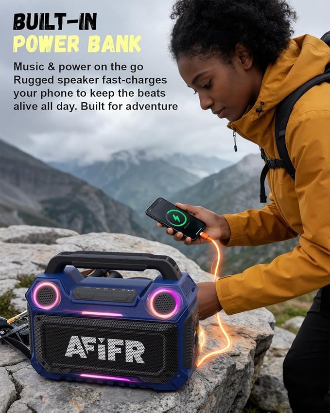Outdoor Bluetooth Speaker, 160W Loud Bass! Rugged, IP67 Waterproof, 24H Playtime with Lights, Wireless TWS Pairing Portable Speakers for Party, Outsides, Travel, Beach, Garage(Tide Blue)
