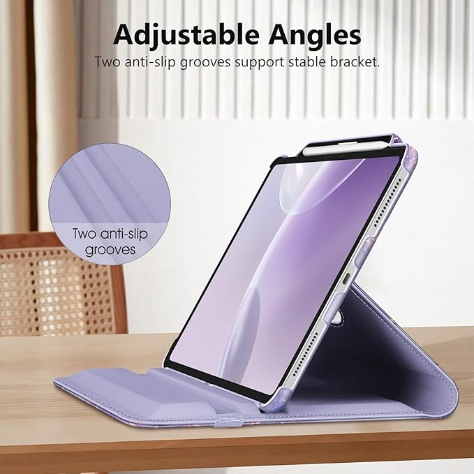 Fintie Rotating Case for iPad Pro 13-inch (M5) 2025 / (M4) 2024 with Pencil Holder - 360 Degree Swiveling Protective Stand Cover with Auto Wake/Sleep, Lilac Marble