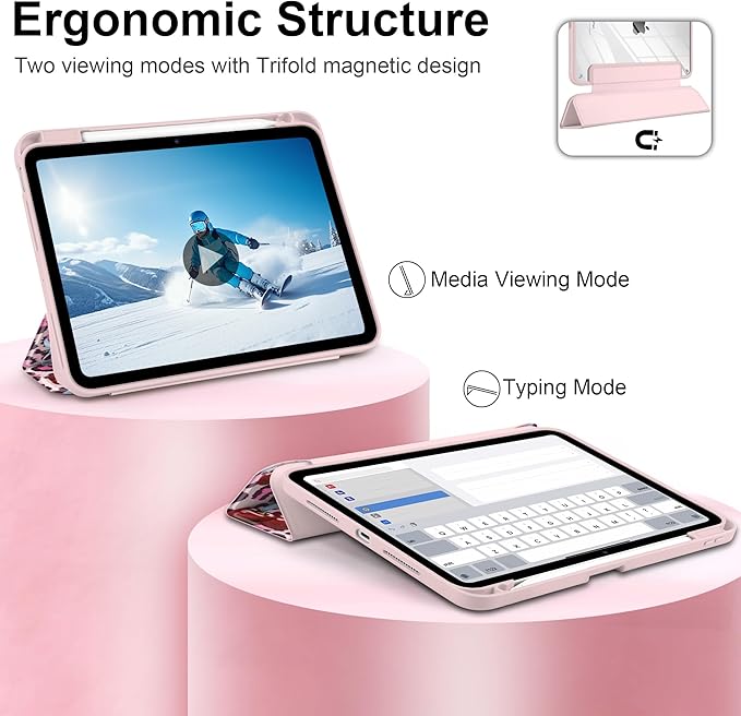 TWOLSKOO Case for iPad Pro 11-inch (M5 2025 / M4 2024), Clear Acrylic Back with TPU Bumper, Pencil Holder, Trifold Stand, Auto Sleep/Wake, Bows & Cherries