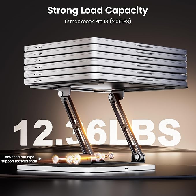 JOYEKY Adjustable Laptop Stand with RGB Lighting,Aluminum Ergonomic Computer Stand with 360° Rotating Base,Foldable & Portable Laptop Riser, Suitable for All 10-16” Laptops
