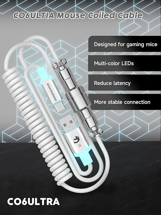 MAMBASNAKE M2 Carbon Fiber Wireless Gaming Mouse, PAW3395PRO 40K DPI, 1K Polling Rate 41g Ultralight Tri-Mode Ergonomic PC Mice, Cloud Driver AI Driver for PC/Mac/Win,White