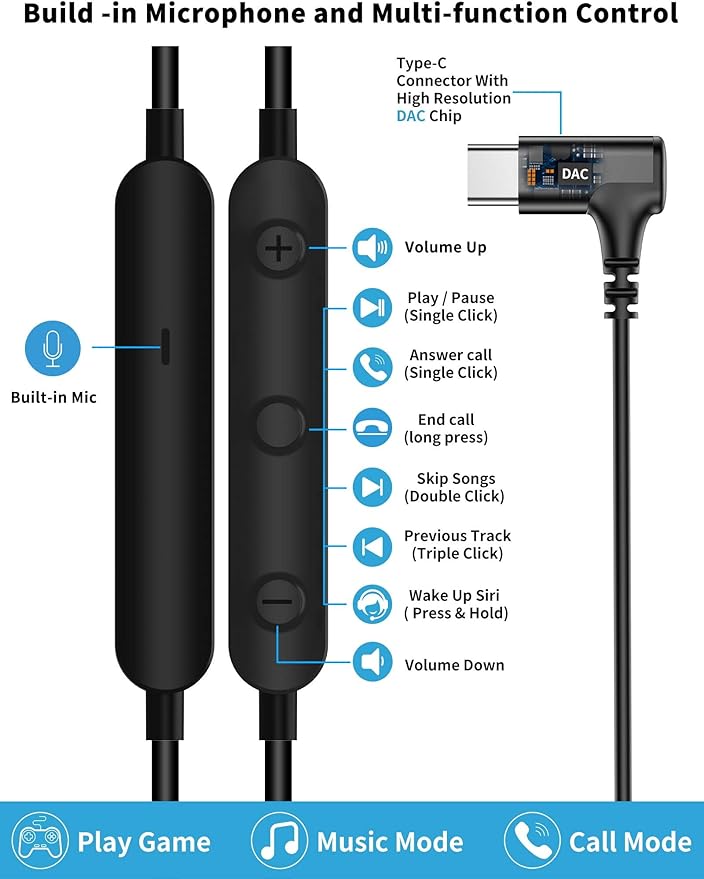 USB C Headphones for Samsung S26 Ultra S25 FE A16 A17,Right Angle Magnetic Wired Earbuds with Mic Control,Stereo Noise Isolation In-Ear Type C Earphone for iPhone 17 Pro Max 17e 16e 16 15 Pixel 10a 9a