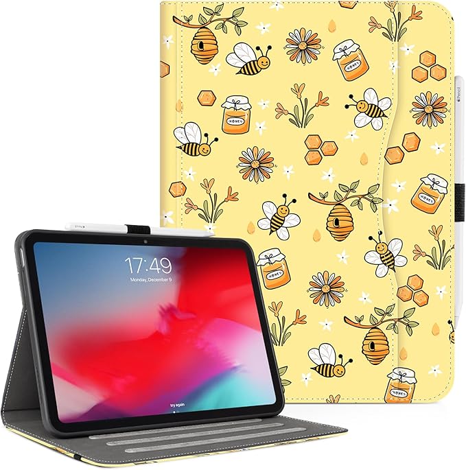 Vimorco Case for iPad (A16) 11th Generation 2025, for iPad 11th/10th Generation Case, Pencil Holder with Hand Strap & Pocket, Multiple Stand Protector PU Leather Cover, Auto Wake/Sleep, Yellow Bee
