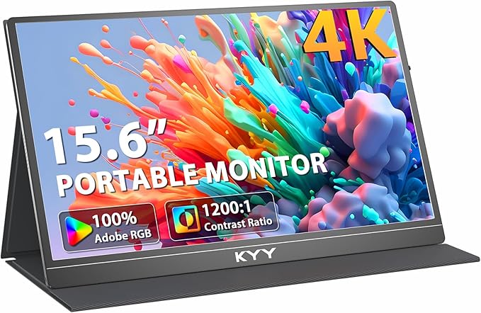KYY 4K Portable Monitor – 15.6" UHD IPS Travel Display, Slim & Lightweight Design, HDMI & USB-C Inputs, Perfect for PS5, Xbox, Switch, Laptops, Phones, and On-the-Go Professionals, K5