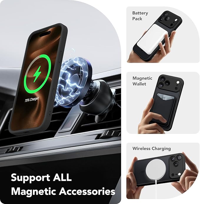 CAPRARO Magnetic for iPhone 17 Pro Max Case, Upgraded [Full Camera Protection] [Compatible with MagSafe] Protective Translucent Matte Women Girl Phone Case Cover, Black