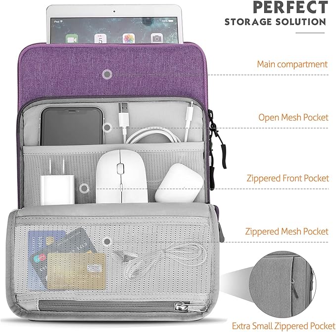 MoKo 9-11 Inch Tablet Sleeve Bag Carrying Case with Storage Pockets Fits New 11-inch iPad Air M4 2026/iPad Pro M5, iPad Pro/A16 11, iPad Air 5/4th 10.9, iPad 9/8th 10.2, Tab S8/S9 11, Purple
