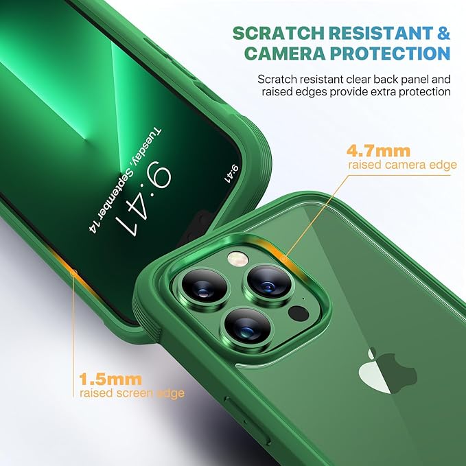 Diaclara for iPhone 13 Pro Max Case, Full Body Rugged with Built-in Touch Sensitive Anti-Scratch Screen Protector, Soft TPU Bumper Case for iPhone 13 Pro Max Case 6.7", Green