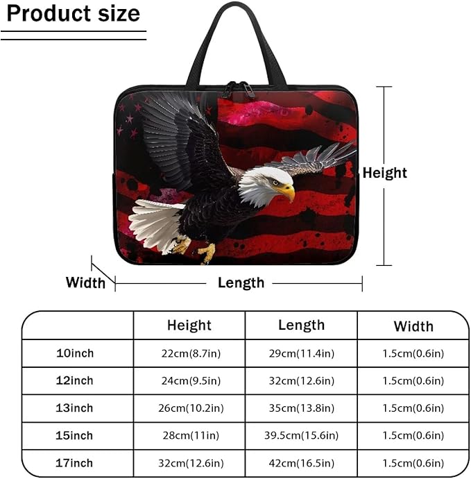 17 Inch American USA Flag Eagle Laptop Sleeve, Protective Tablet Case with Handle, Patriotic Computer Bag Carrying Case Notebook Cover Messenger Briefcase for Travel/Business/School