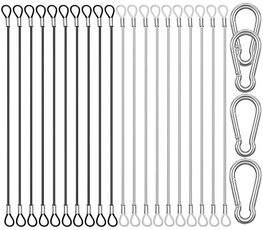 20 Pack 10 Inch(25cm) Stainless Steel Tethers with 4 Pcs Spring Snap Hook Clips, Steel Wire Cable with Loops Vinyl Cover Coated Short Rope Lanyard Lock Tether Chains, 2 Colors