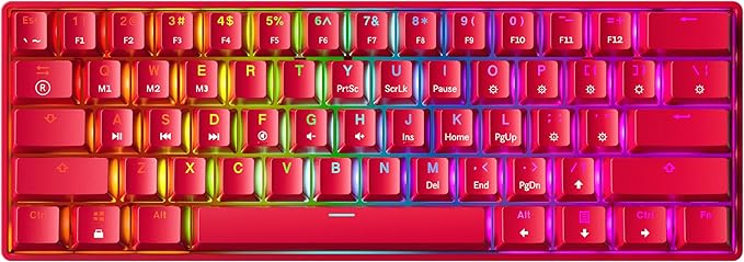 GK61 Mechanical Gaming Keyboard - 61 Keys Multi Color RGB Illuminated LED Backlit Wired Programmable for PC/Mac Gamer (Gateron Optical Black, Red)