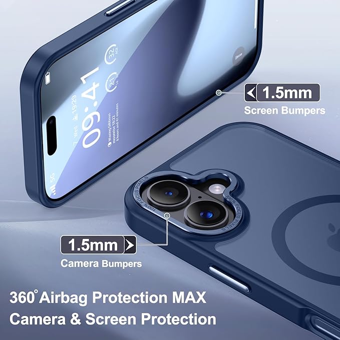 Newfuture Magnetic for iPhone 17 Case [Compatible with Magsafe] [Military Grade Drop Protection] Translucent Matte Anti-Scratch Shockproof Protective Phone Cover 6.3 Inch, Navy Blue