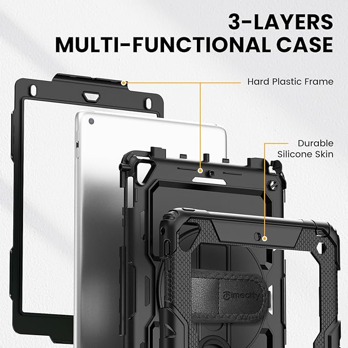 Timecity for iPad 6th/5th Generation Case, for iPad 9.7 inch Case 2018/2017 with Screen Protector, 360 Rotating Stand/Hand Strap, Full-Body Protective Case for iPad 6th/5th Gen/Air 2/ Pro 9.7''-Black