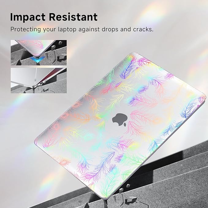 Funut for MacBook Air 13 inch M5 2026 2025-2022 M4 M3 M2 A3449 A3240 A3113 A2681,Plastic Hard Protective Shell Case + Keyboard Cover for M5 MacBook Air 13.6",Transparent Feathers