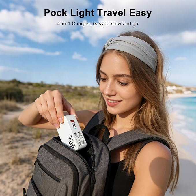 4-in-1 Retractable Wall Charger, 40W Retractable iPhone Charger Wall Plug with Dual 3ft Lightning + Type C Charging Cables, 4-Ports USB C Charger Foldable Block for iPhone 17 16 15 14 13 12 11 8 7
