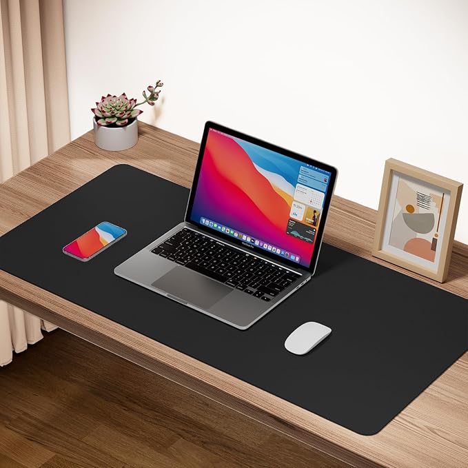 ‎Boutilon Leather Desk Pad Protector,Non-Slip Mouse Pad,Laptop Desk Pad,Office Mouse Mat,Waterproof Leather Desk Blotter,Desk Writing Pad for Office and Home,Laptop Blotter (S-Black,24"x 14")