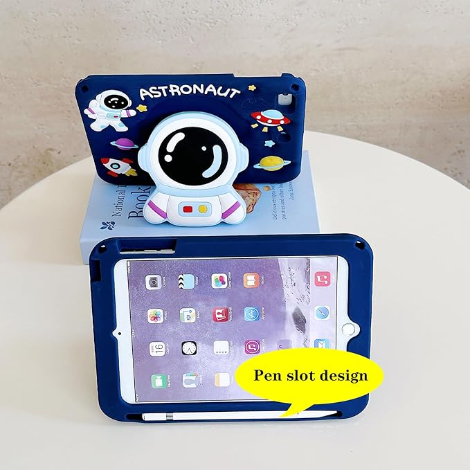 3D Cute Astronaut Case for iPad 9th/8th/7th 10.2 inch/Air 3 2019/Pro 10.5 inch,Kawaii Cartoon Pretty Space Astronaut Soft Silicone Foldable Stand Case with Lanyard for Kids Teens Girls Women