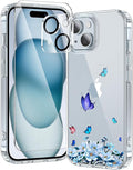 toushion 3 in 1 for iPhone 15 Case Clear, Screen Protector *1 & Camera Lens Protector*1, Print Shockproof for iPhone 15 Phone Case 6.1 inch Floral